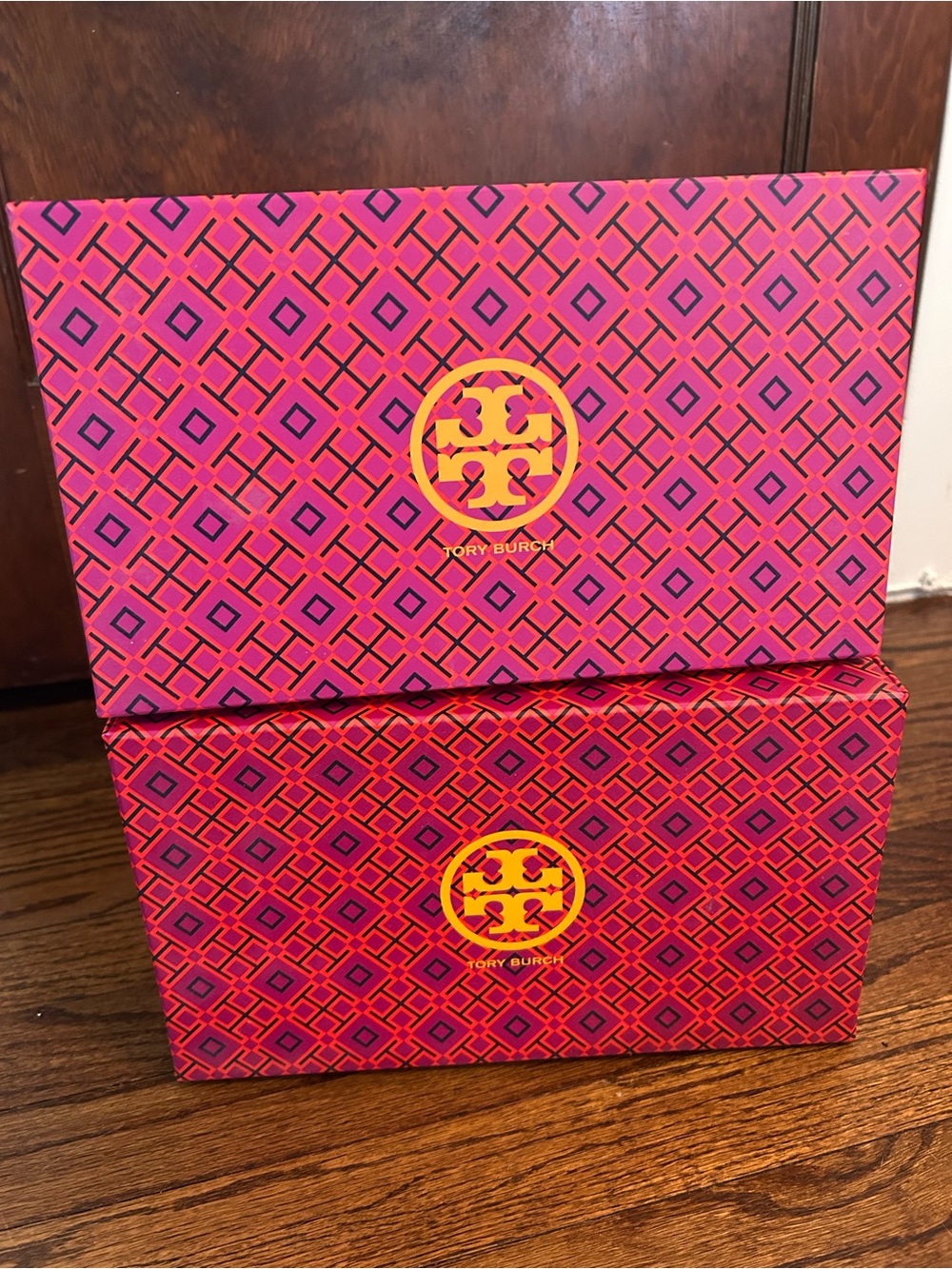 Tory Burch Pink and Purple Patterned Shoe Boxes